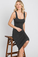 Charcoal Basic Sleeveless Fitted Dress