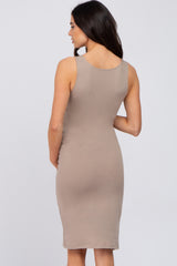 Taupe Basic Sleeveless Maternity Fitted Dress