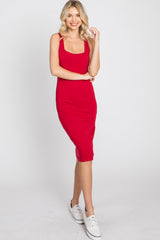 Red Basic Sleeveless Fitted Dress