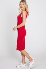 Red Basic Sleeveless Fitted Dress