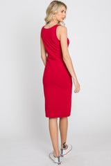 Red Basic Sleeveless Fitted Dress