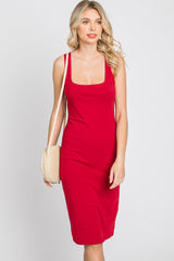 Red Basic Sleeveless Fitted Dress