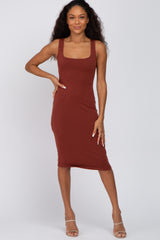 Rust Basic Sleeveless Maternity Fitted Dress