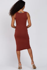 Rust Basic Sleeveless Fitted Dress