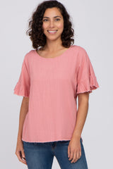 Mauve Linen Fringe Cutout Back Top