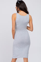 Heather Grey Basic Sleeveless Maternity Fitted Dress