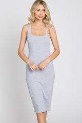 Heather Grey Basic Sleeveless Fitted Dress