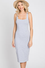 Heather Grey Basic Sleeveless Fitted Dress