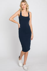 Navy Blue Basic Sleeveless Fitted Dress