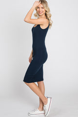 Navy Blue Basic Sleeveless Fitted Dress