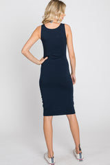 Navy Blue Basic Sleeveless Fitted Dress