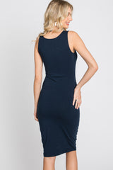 Navy Blue Basic Sleeveless Fitted Dress