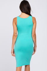 Turquoise Basic Sleeveless Fitted Dress