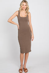 Mocha Basic Sleeveless Maternity Fitted Dress