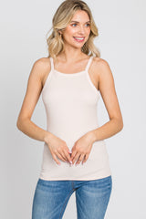 Light Pink Ribbed Square Neck Tank Top