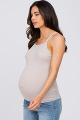 Grey Ribbed Square Neck Maternity Tank Top