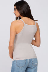 Grey Ribbed Square Neck Maternity Tank Top