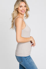 Grey Ribbed Square Neck Tank Top