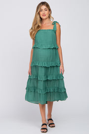 Green Ruffle Tiered Maternity Midi Dress