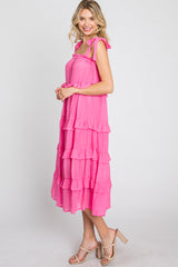 Fuchsia Ruffle Tiered Midi Dress