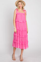 Fuchsia Ruffle Tiered Midi Dress