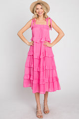 Fuchsia Ruffle Tiered Midi Dress