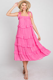 Fuchsia Ruffle Tiered Midi Dress