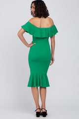 Green Ruffle Off Shoulder Mermaid Hem Dress