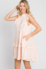 Light Peach Textured Satin Ruffle Accent Dress