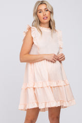 Light Peach Textured Satin Ruffle Accent Maternity Dress