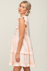 Light Peach Textured Satin Ruffle Accent Maternity Dress