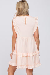 Light Peach Textured Satin Ruffle Accent Maternity Dress