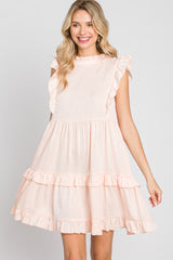 Light Peach Textured Satin Ruffle Accent Dress