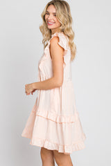 Light Peach Textured Satin Ruffle Accent Dress