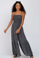 Black Speckle Print Smocked Maternity Jumpsuit