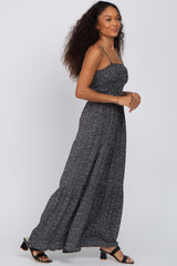 Black Speckle Print Smocked Jumpsuit