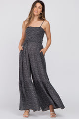 Black Speckle Print Smocked Maternity Jumpsuit