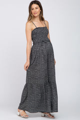 Black Speckle Print Smocked Maternity Jumpsuit