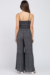 Black Speckle Print Smocked Maternity Jumpsuit