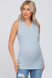 Light Blue Ribbed Button Accent Maternity Tank