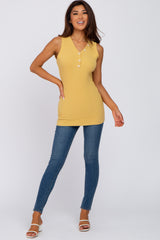 Yellow Ribbed Button Accent Tank