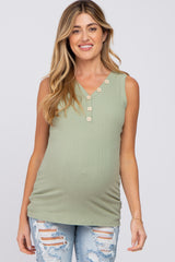 Sage Ribbed Button Accent Maternity Tank