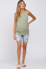 Sage Ribbed Button Accent Maternity Tank