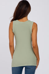 Sage Ribbed Button Accent Tank