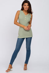 Sage Ribbed Button Accent Tank