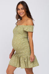 Light Green Ditsy Floral Off Shoulder Maternity Dress