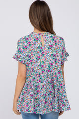 Blue Floral Tiered Mock Neck Maternity Top