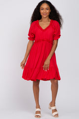 Red Ruffle Accent Dress