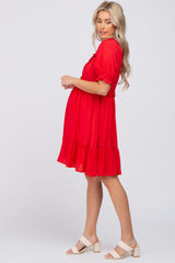 Red Ruffle Accent Maternity Dress