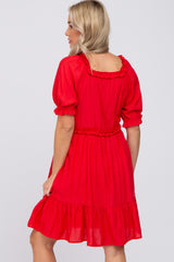 Red Ruffle Accent Maternity Dress